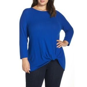 Gibson Twist Front Blue 3/4 Sleeve Sweater | 1X